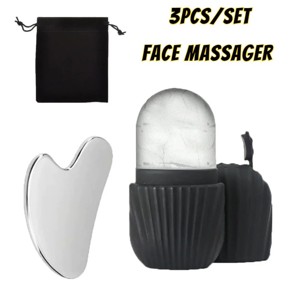 Ice Face Roller & Gua Sha Set – Depuff, Sculpt & Glow